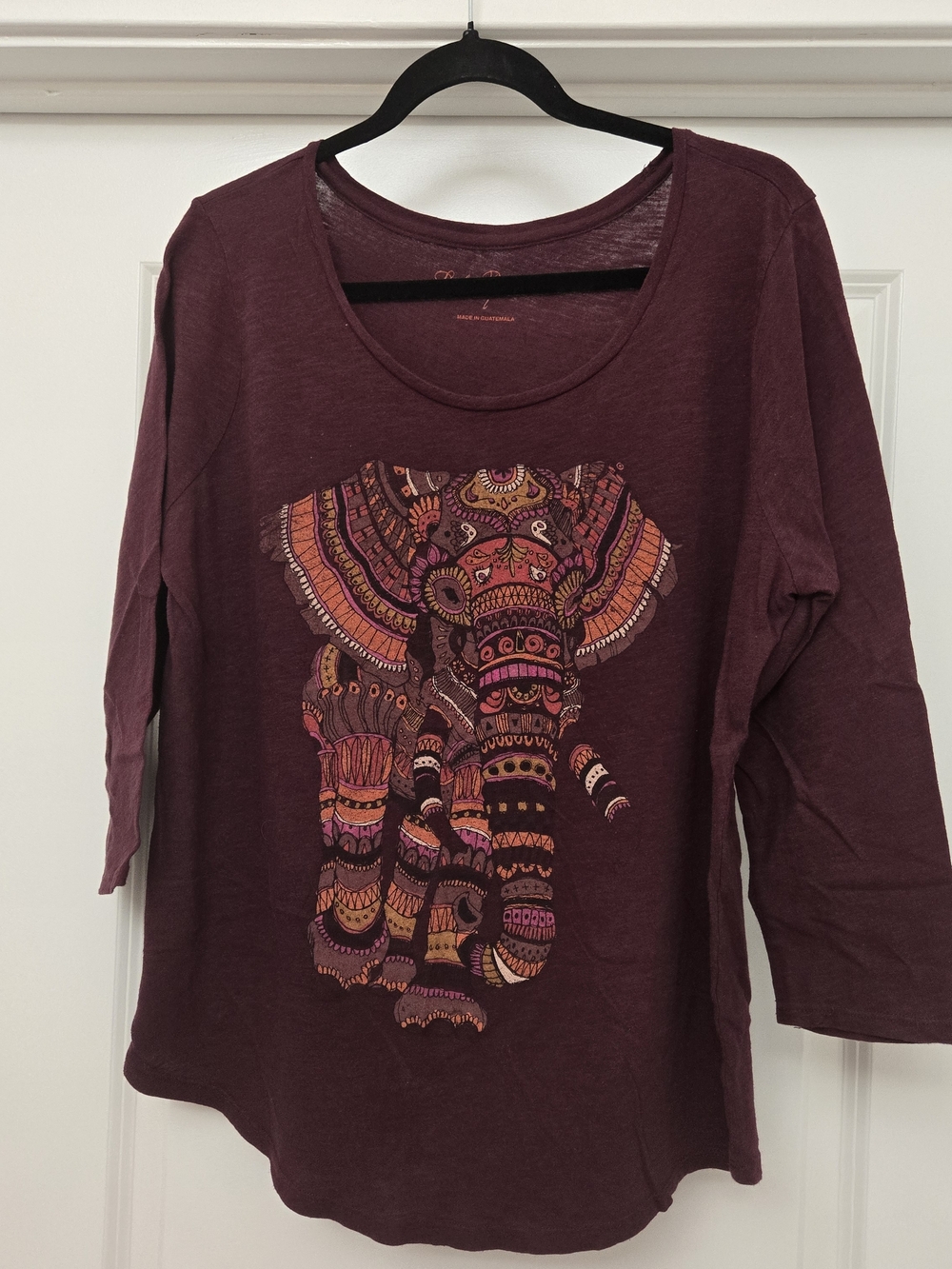 Lucky Brand Maroon Long Sleeve Elephant Graphic Tee